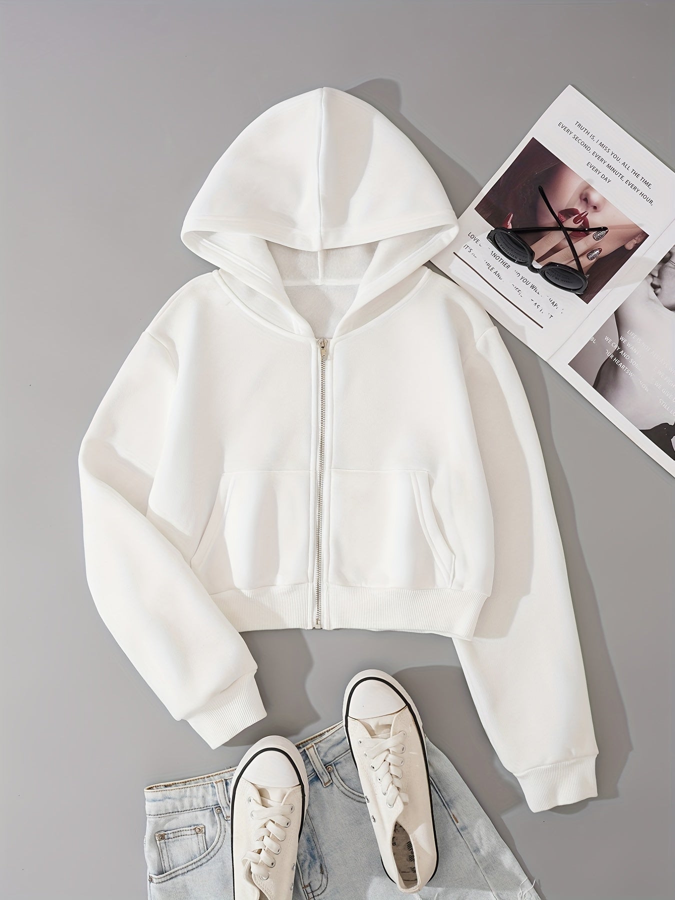 Zip Up Crop Hoodies Long Sleeve Sports Casual Sweatshirt