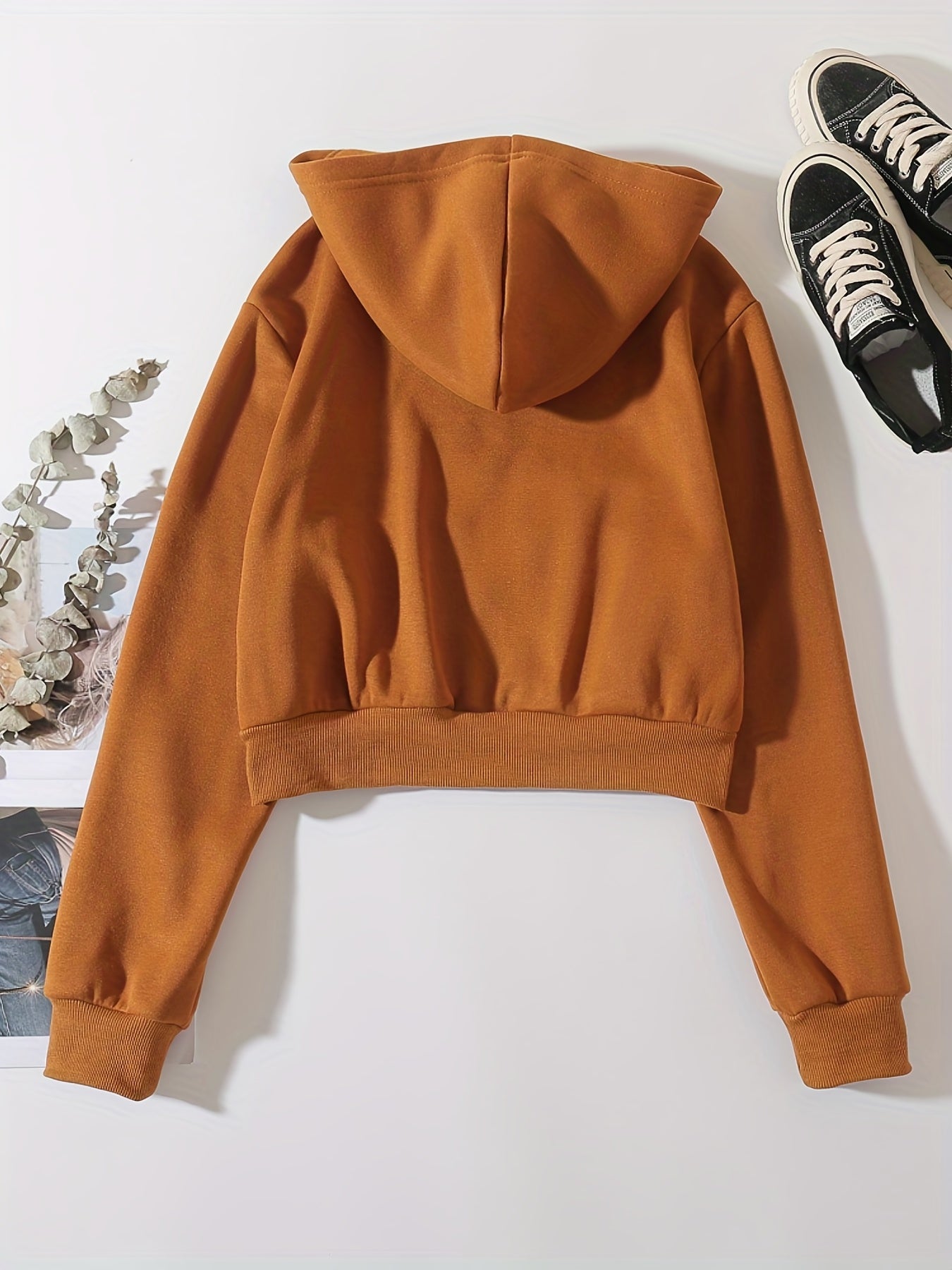 Zip Up Crop Hoodies Long Sleeve Sports Casual Sweatshirt