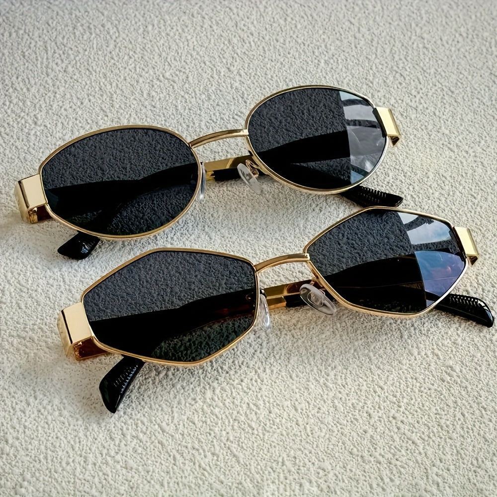 2pcs Women's Fashion Glasses Set Retro Oval Rhombus Metal Frame