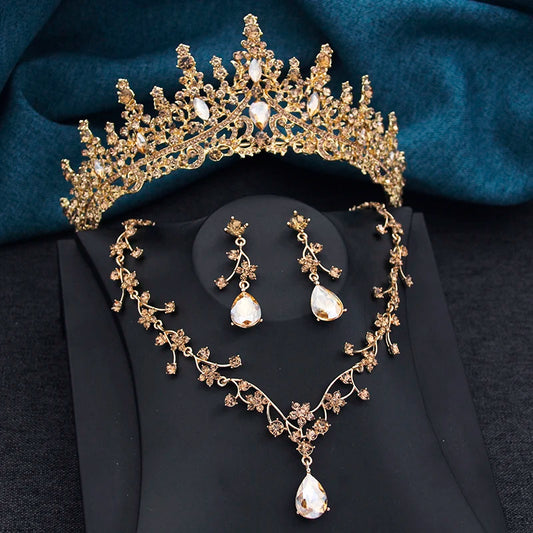 Crystal Bridal Jewelry Sets Princess Tiara Crown and Necklace Earrings Sets