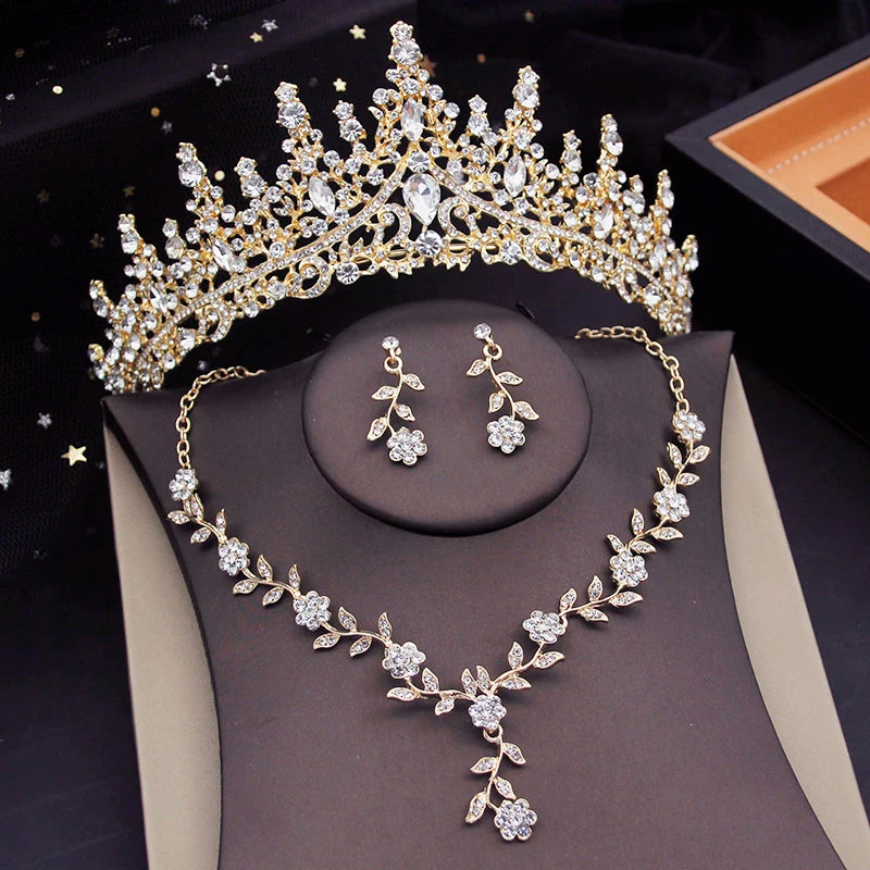Crystal Bridal Jewelry Sets Princess Tiara Crown and Necklace Earrings Sets