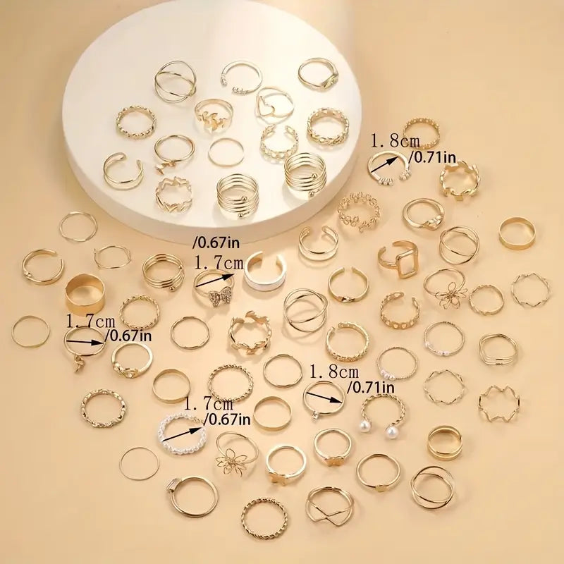 Golden and Silvery Ring Set Versatile Jewelry