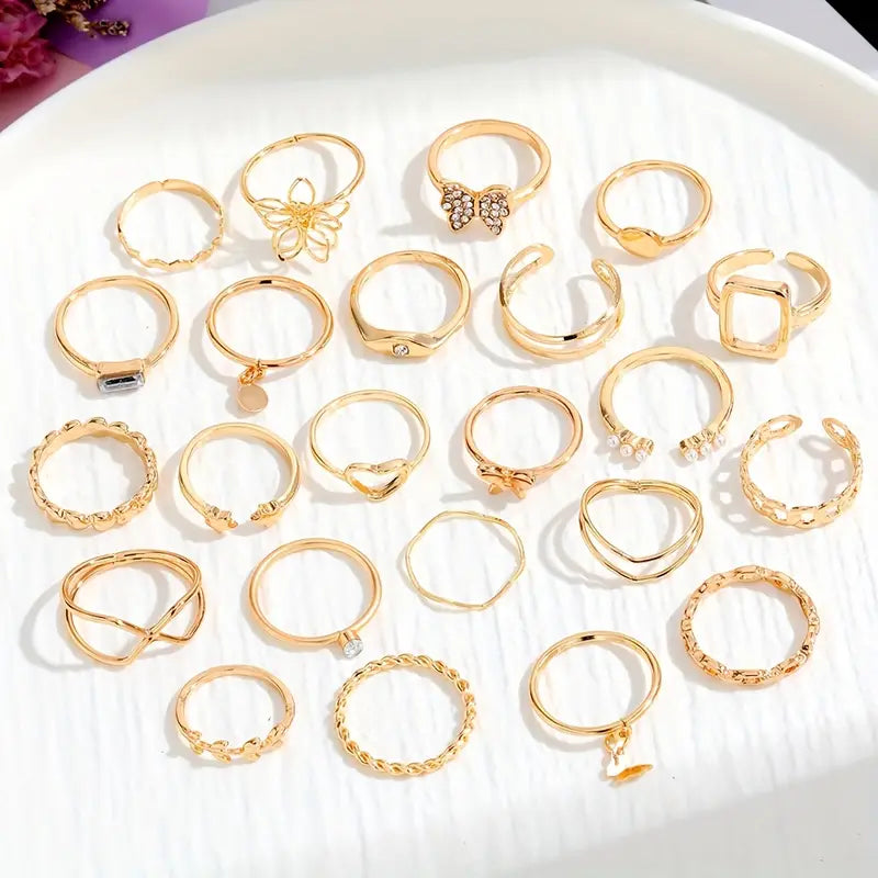 Golden and Silvery Ring Set Versatile Jewelry