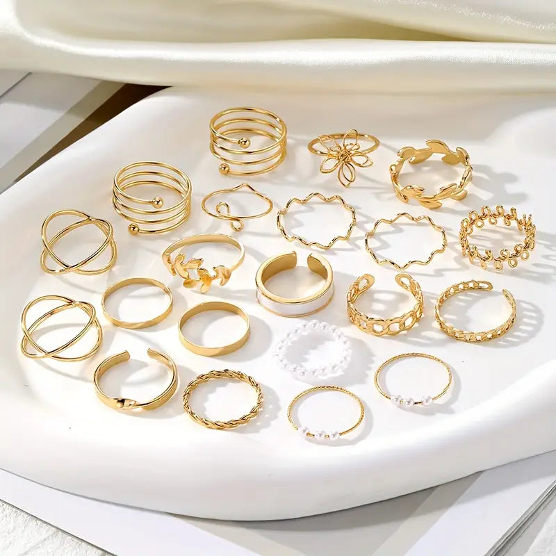 Golden and Silvery Ring Set Versatile Jewelry
