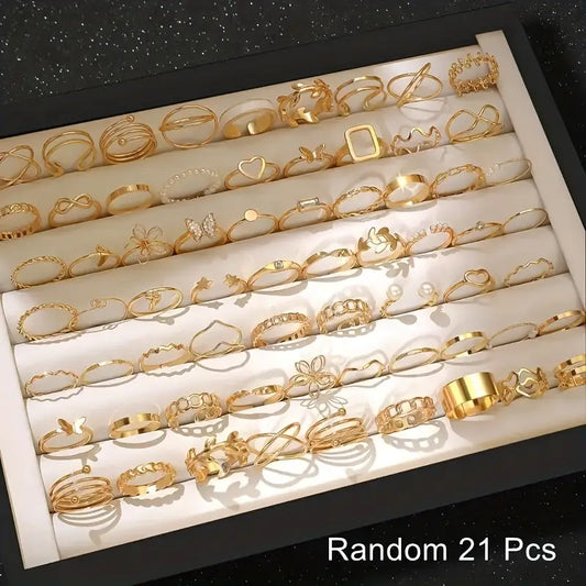 Golden and Silvery Ring Set Versatile Jewelry