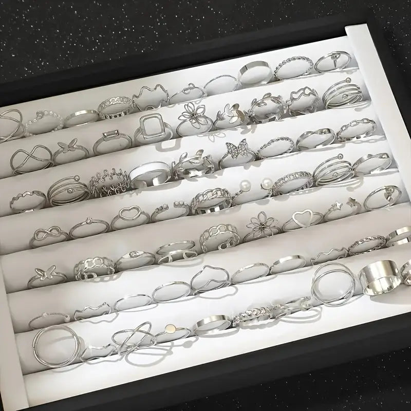 Golden and Silvery Ring Set Versatile Jewelry