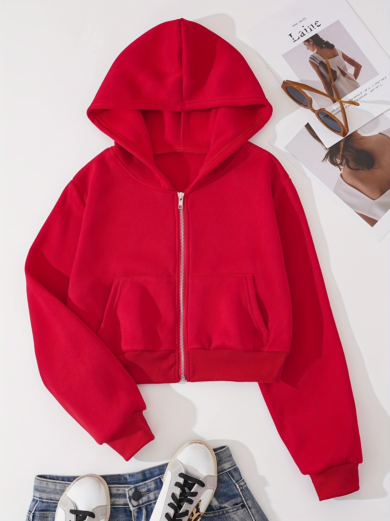 Zip Up Crop Hoodies Long Sleeve Sports Casual Sweatshirt