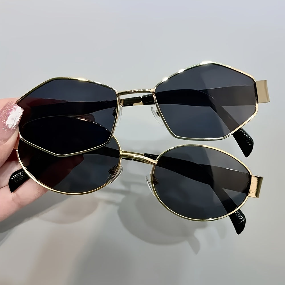 2pcs Women's Fashion Glasses Set Retro Oval Rhombus Metal Frame
