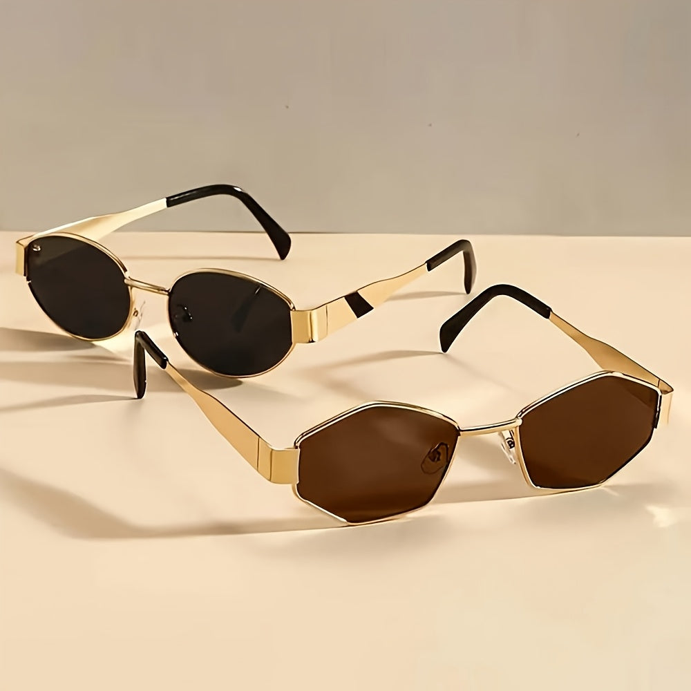2pcs Women's Fashion Glasses Set Retro Oval Rhombus Metal Frame