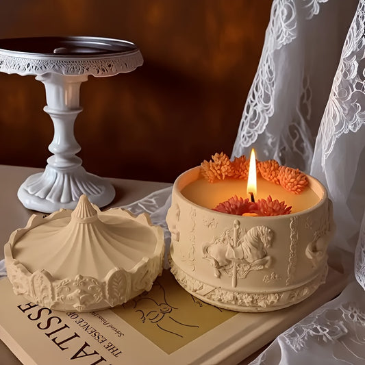 2pcs/set Merry-Go-Round Storage Box Silicone Molds, Rotating Carousel Pattern