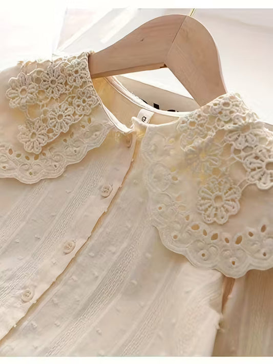 Girls' Long Sleeve Korean Style Lace Baby Collar Shirt