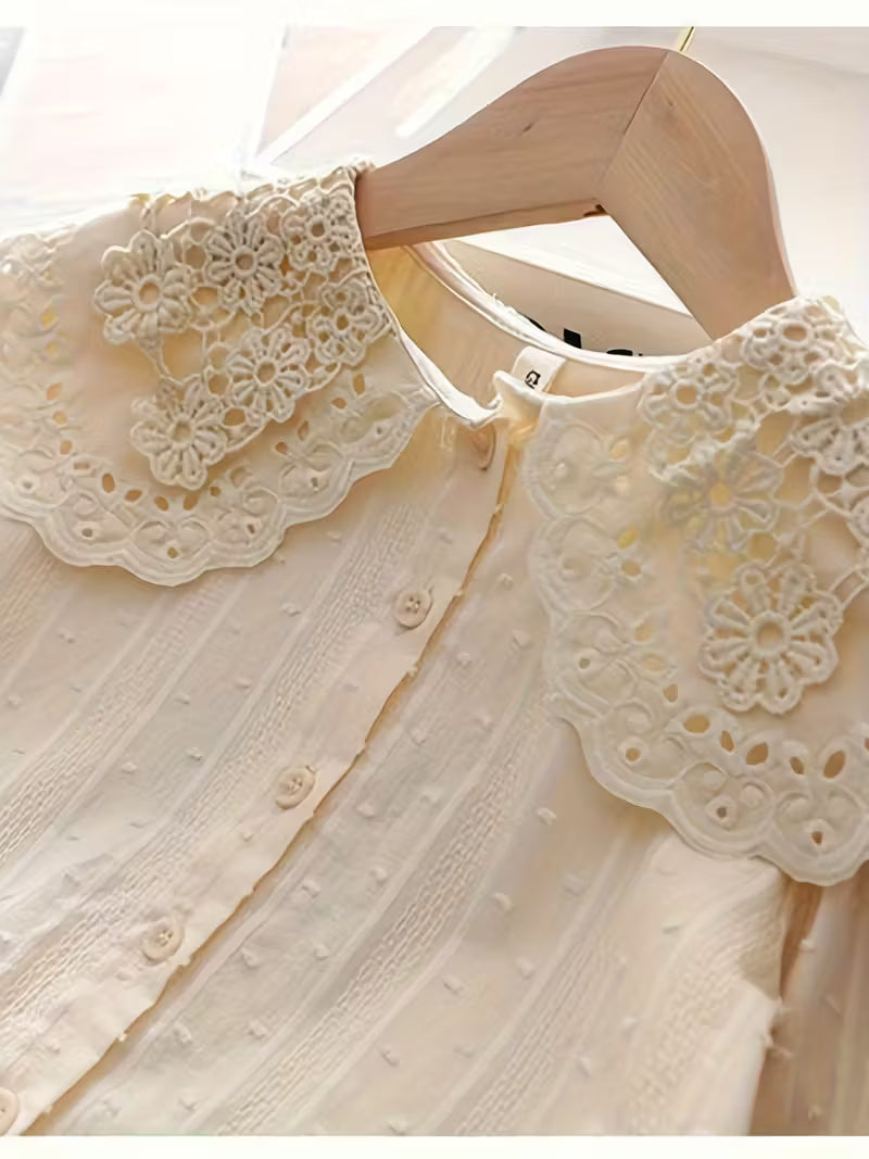 Girls' Long Sleeve Korean Style Lace Baby Collar Shirt
