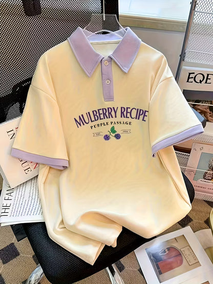 Mulberry Recipe Print, Cotton Polo Top