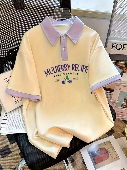 Mulberry Recipe Print, Cotton Polo Top