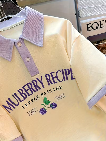 Mulberry Recipe Print, Cotton Polo Top