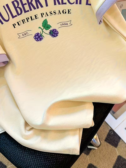 Mulberry Recipe Print, Cotton Polo Top