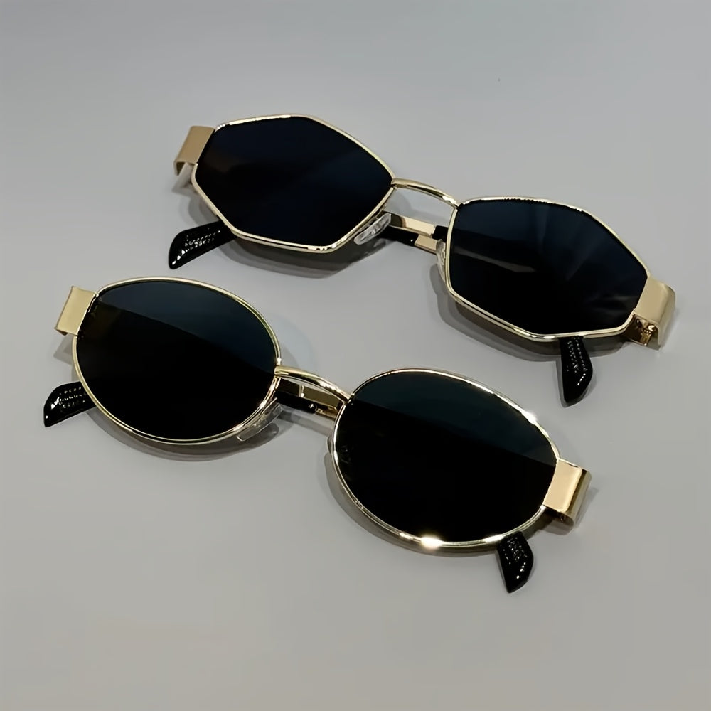 2pcs Women's Fashion Glasses Set Retro Oval Rhombus Metal Frame