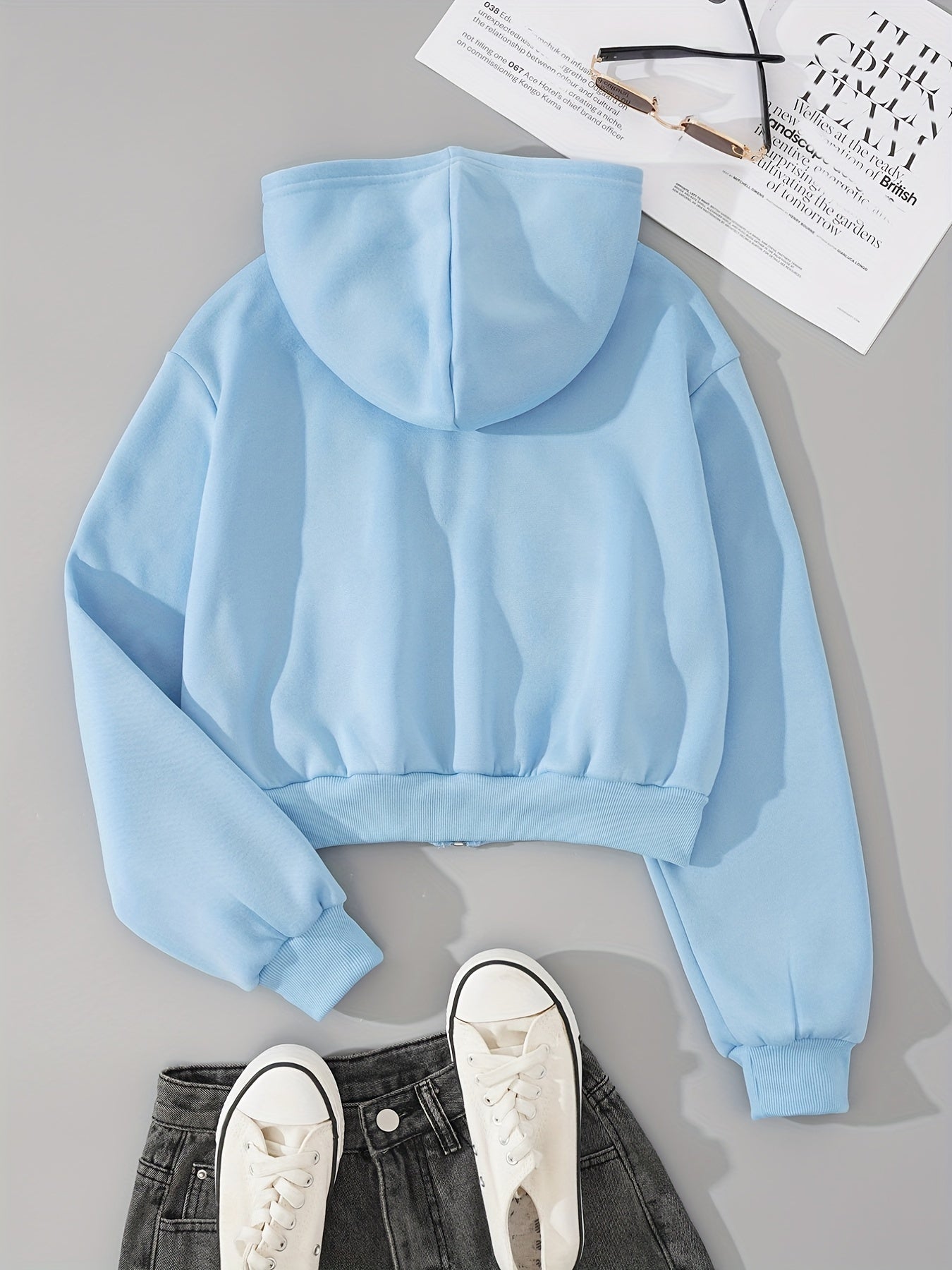 Zip Up Crop Hoodies Long Sleeve Sports Casual Sweatshirt