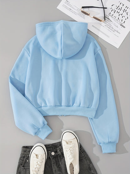 Zip Up Crop Hoodies Long Sleeve Sports Casual Sweatshirt