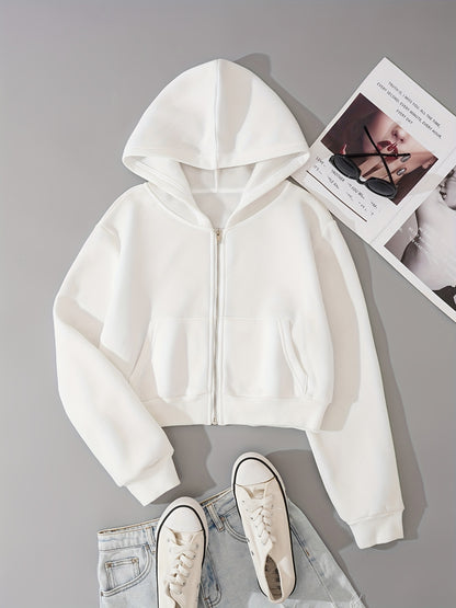 Zip Up Crop Hoodies Long Sleeve Sports Casual Sweatshirt