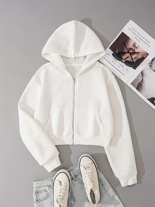Zip Up Crop Hoodies Long Sleeve Sports Casual Sweatshirt