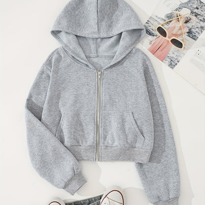 Zip Up Crop Hoodies Long Sleeve Sports Casual Sweatshirt