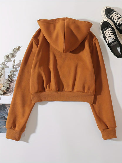 Zip Up Crop Hoodies Long Sleeve Sports Casual Sweatshirt