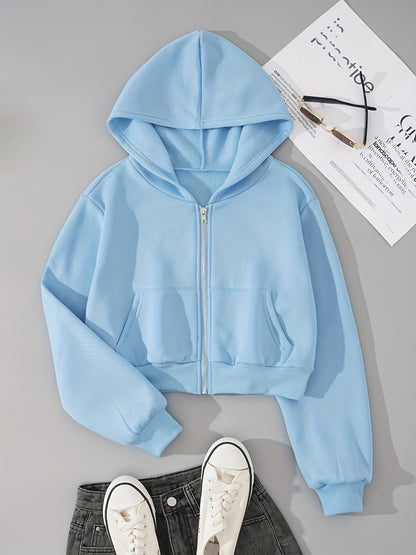 Zip Up Crop Hoodies Long Sleeve Sports Casual Sweatshirt