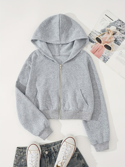 Zip Up Crop Hoodies Long Sleeve Sports Casual Sweatshirt
