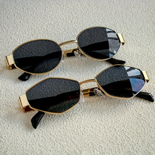 2pcs Women's Fashion Glasses Set Retro Oval Rhombus Metal Frame