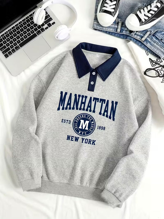 Women's Casual Long Sleeve Sweatshirt with Letter Print | Leisure Style