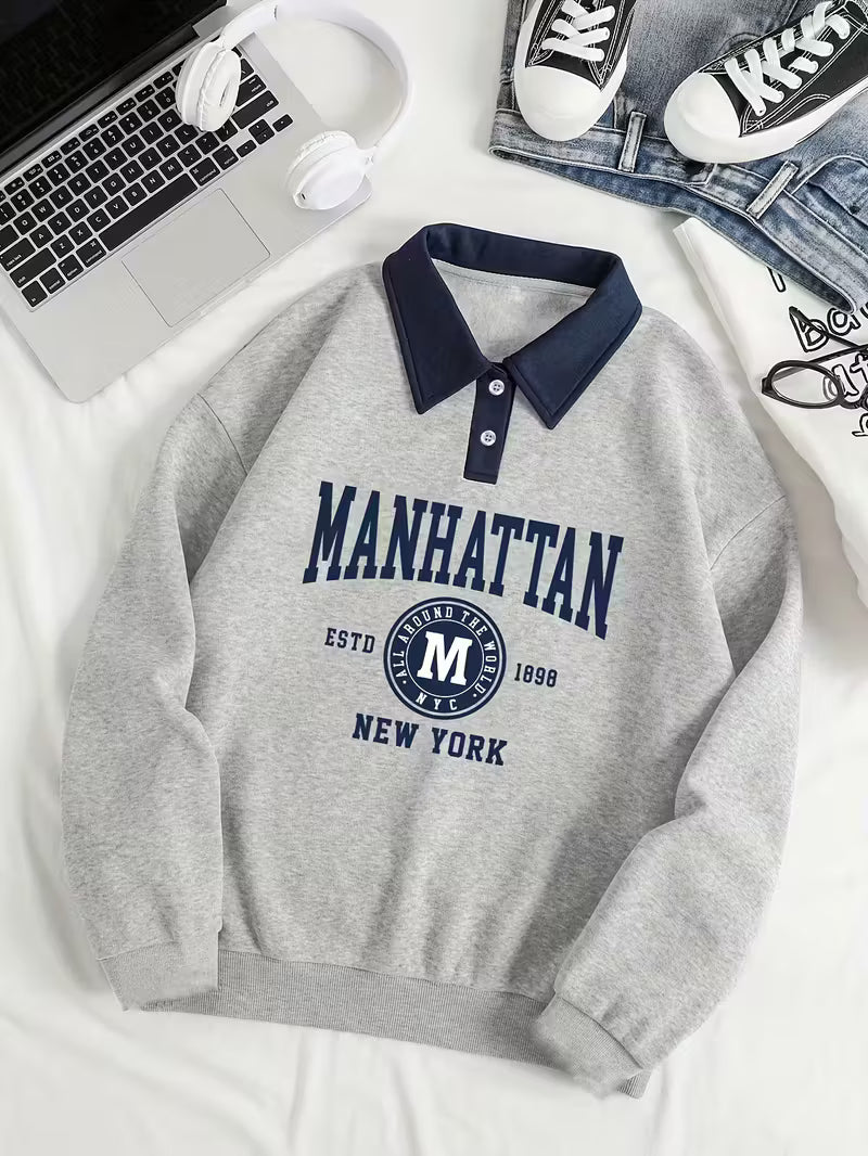 Women's Casual Long Sleeve Sweatshirt with Letter Print | Leisure Style