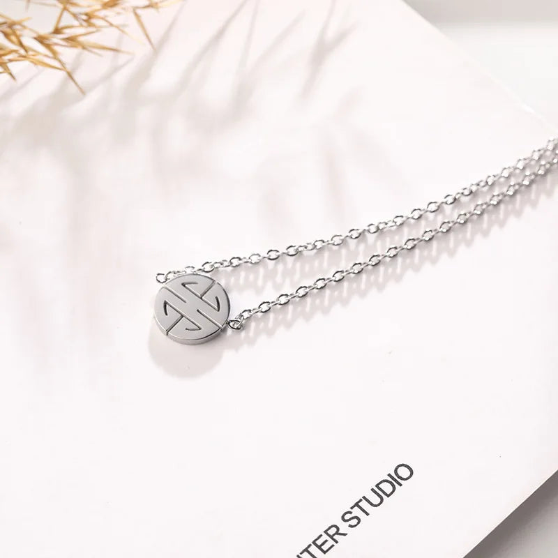 YUN RUO Gold Color Chinese Fortune Word Pendant Necklace Accessory 316L Titanium Steel Jewelry