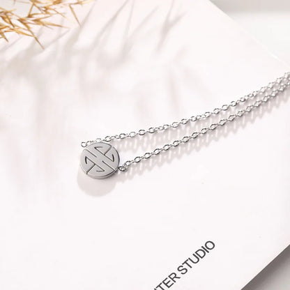 YUN RUO Gold Color Chinese Fortune Word Pendant Necklace Accessory 316L Titanium Steel Jewelry
