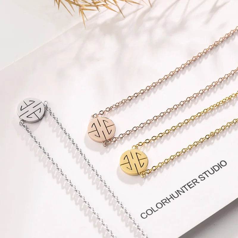YUN RUO Gold Color Chinese Fortune Word Pendant Necklace Accessory 316L Titanium Steel Jewelry