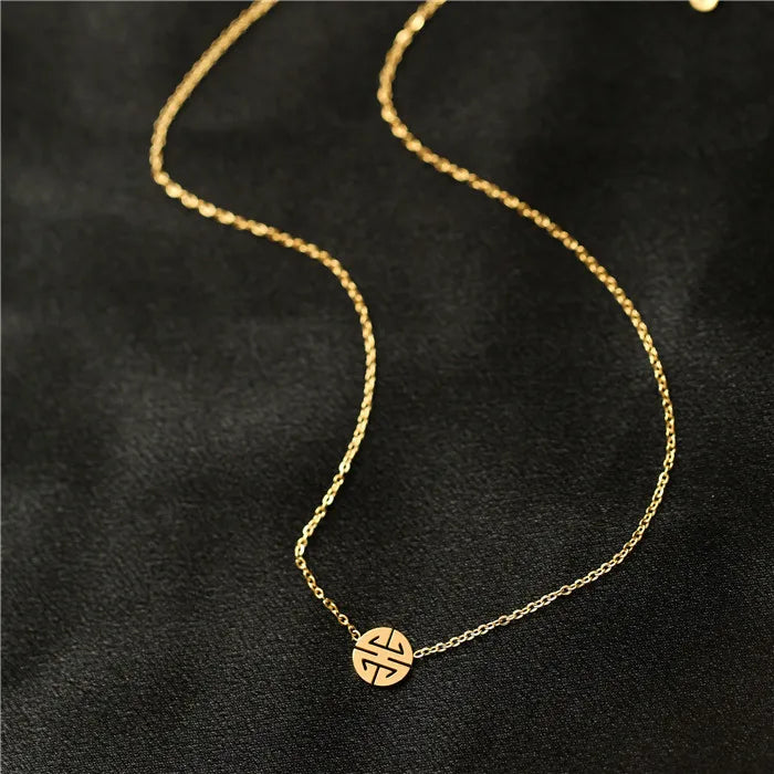 YUN RUO Gold Color Chinese Fortune Word Pendant Necklace Accessory 316L Titanium Steel Jewelry