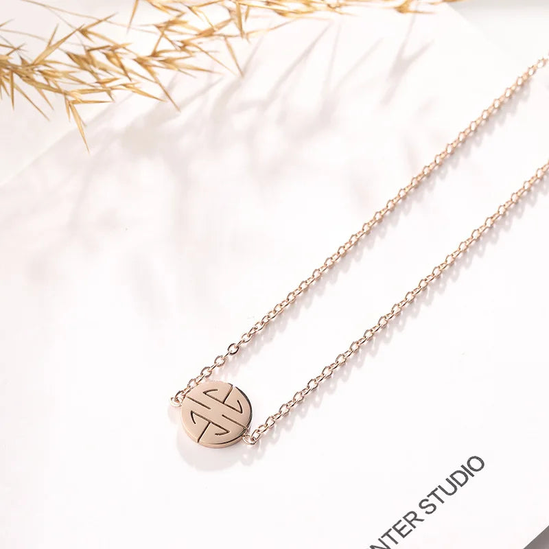YUN RUO Gold Color Chinese Fortune Word Pendant Necklace Accessory 316L Titanium Steel Jewelry