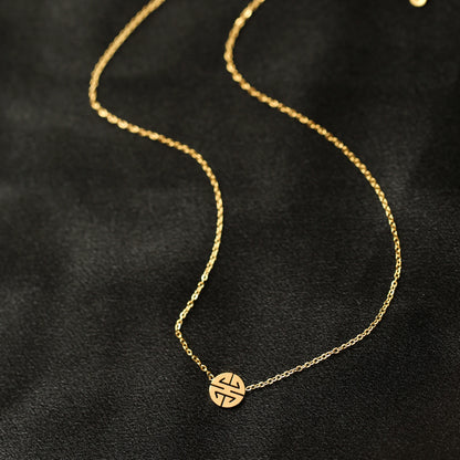 YUN RUO Gold Color Chinese Fortune Word Pendant Necklace Accessory 316L Titanium Steel Jewelry
