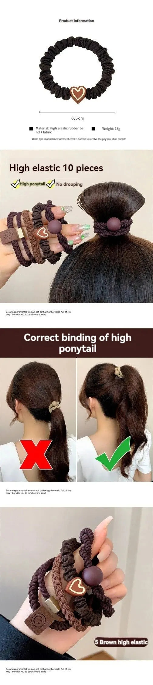 10PCS Headband Leather Band Female High Ponytail