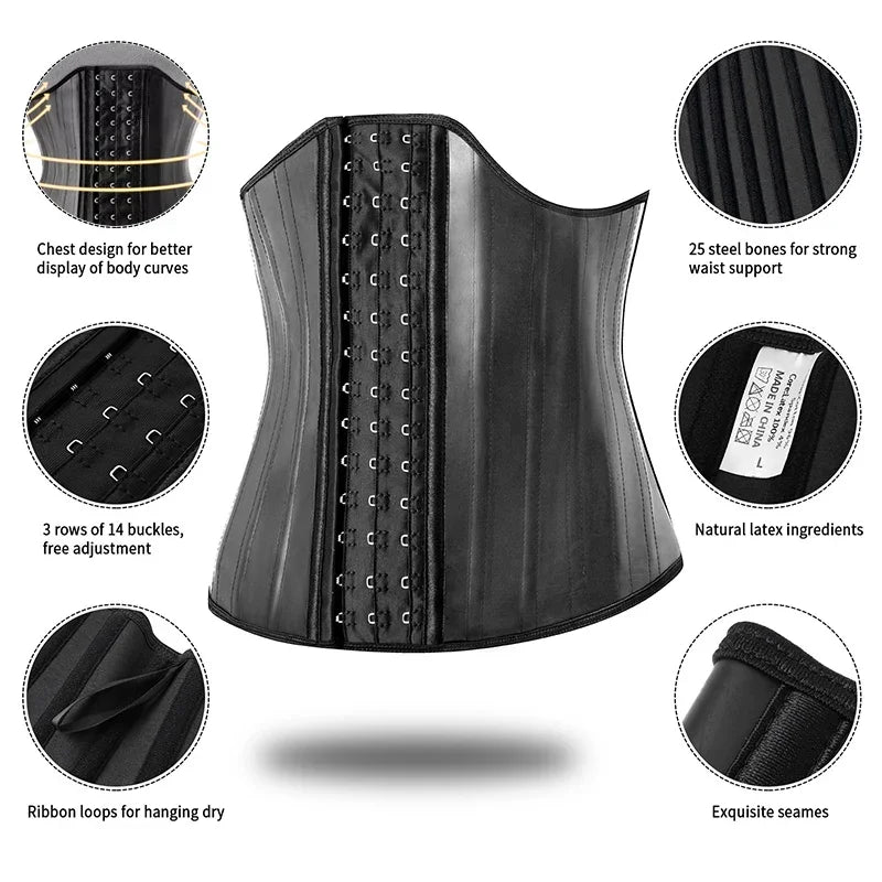Body Shaper Shapewear Women 25 Steel Bones Latex Waist Trainer Corset Shapewear