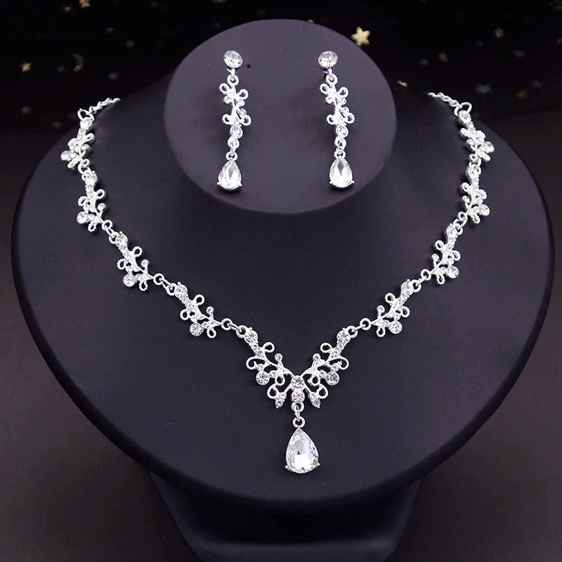 Crystal Bridal Jewelry Sets Princess Tiara Crown and Necklace Earrings Sets