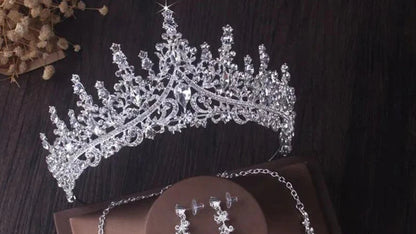 Crystal Bridal Jewelry Sets Princess Tiara Crown and Necklace Earrings Sets