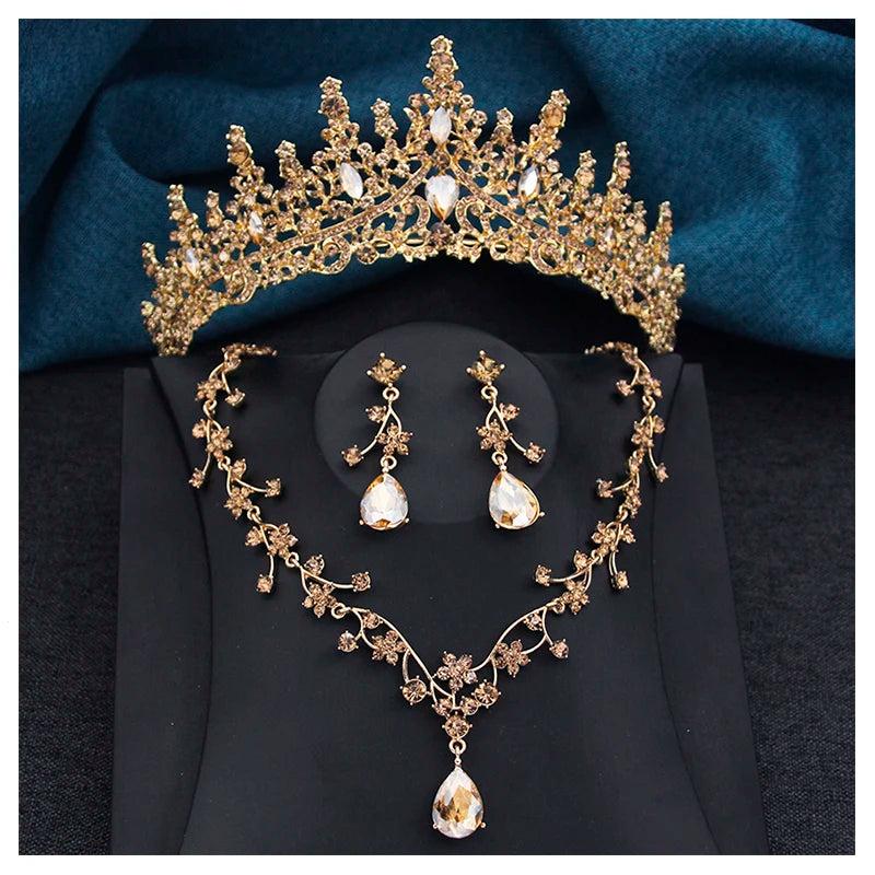Crystal Bridal Jewelry Sets Princess Tiara Crown and Necklace Earrings Sets