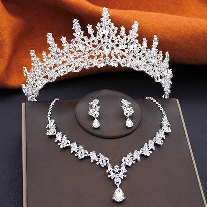 Crystal Bridal Jewelry Sets Princess Tiara Crown and Necklace Earrings Sets