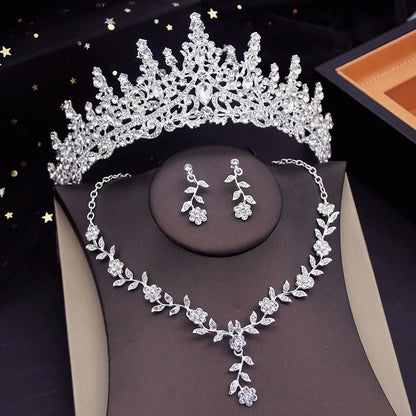 Crystal Bridal Jewelry Sets Princess Tiara Crown and Necklace Earrings Sets