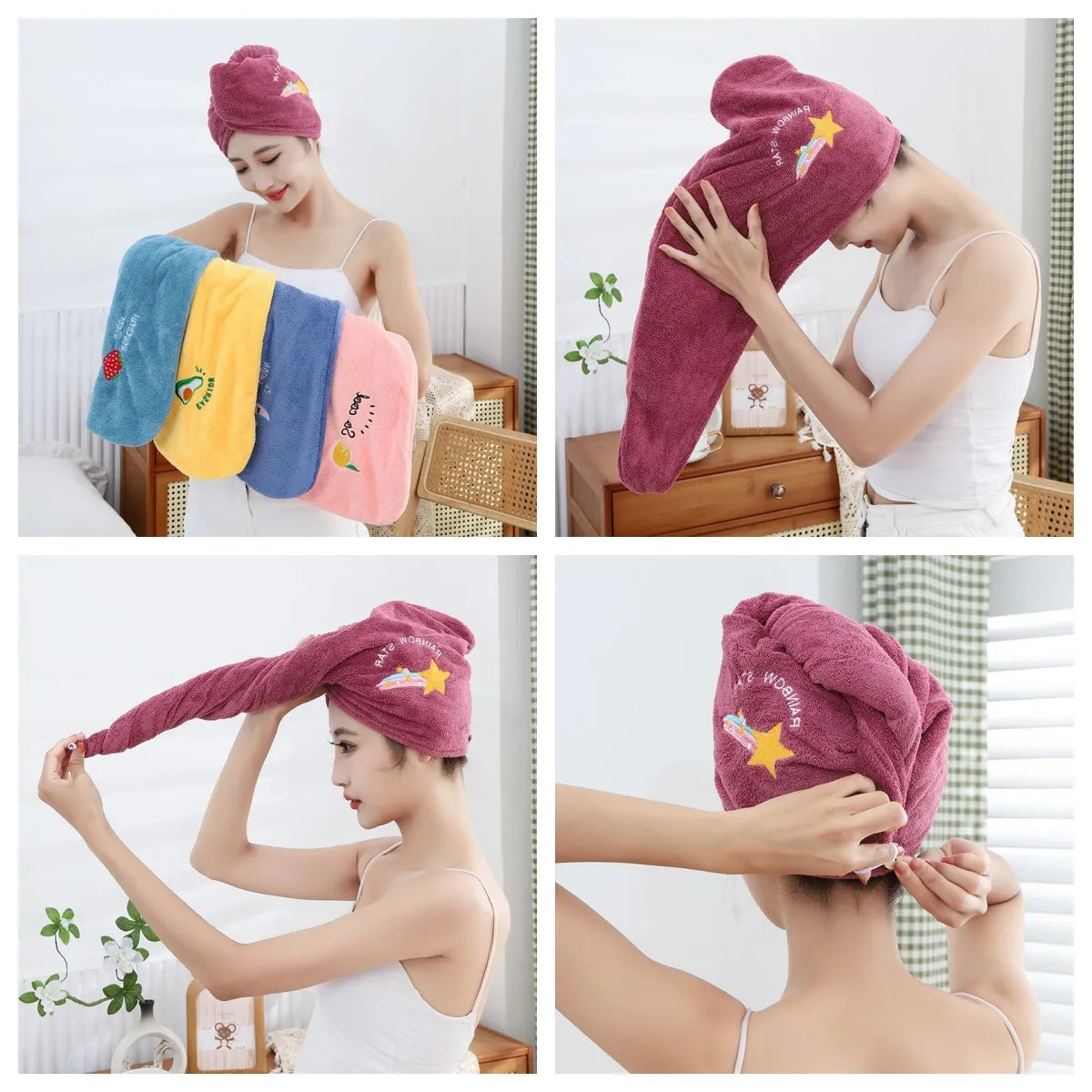 1pc Quickly Dry Hair Hat Super Absorbent Soft Bathroom Women Head Towel