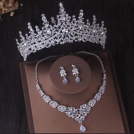 Crystal Bridal Jewelry Sets Princess Tiara Crown and Necklace Earrings Sets