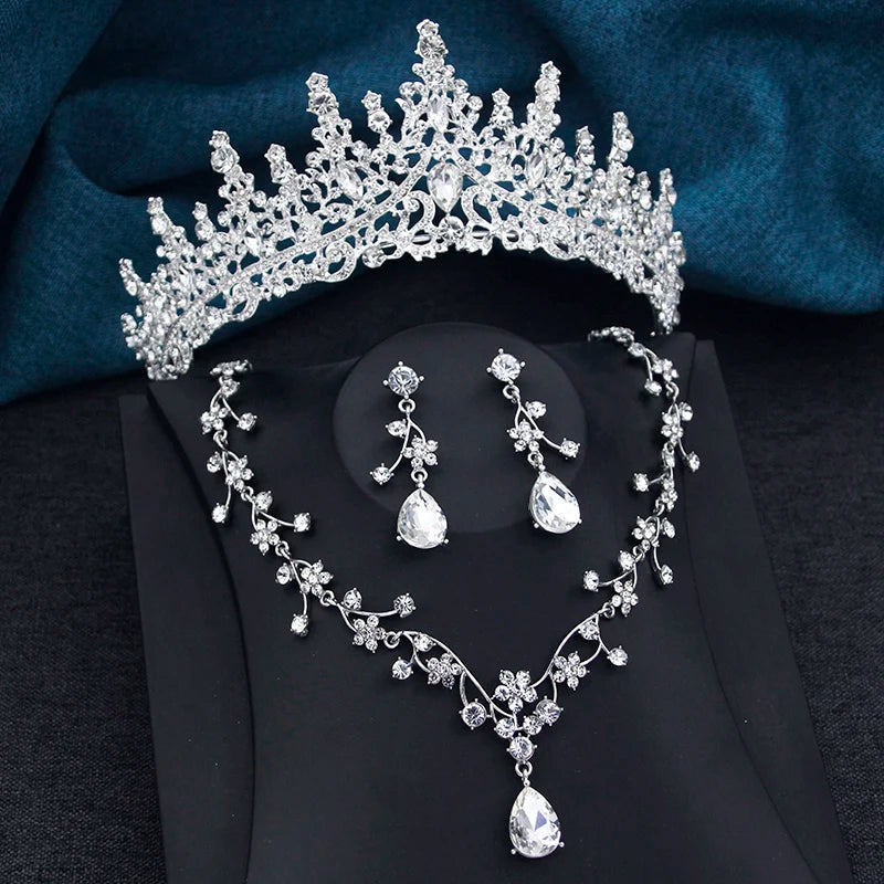 Crystal Bridal Jewelry Sets Princess Tiara Crown and Necklace Earrings Sets
