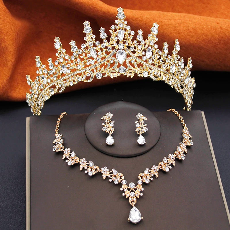 Crystal Bridal Jewelry Sets Princess Tiara Crown and Necklace Earrings Sets