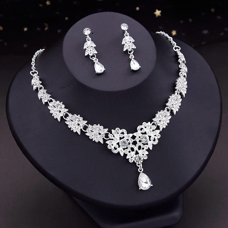 Crystal Bridal Jewelry Sets Princess Tiara Crown and Necklace Earrings Sets